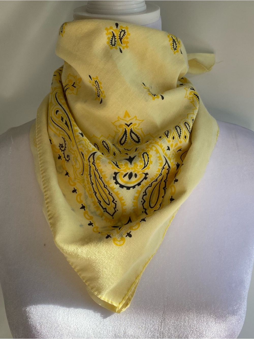 Vintage butter yellow handkerchief square scarf Classic print head neck bandana